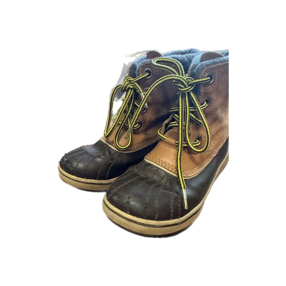 Sorel Waterproof Duck Boots Kids Brown Suede Leather Good Insulated Winter